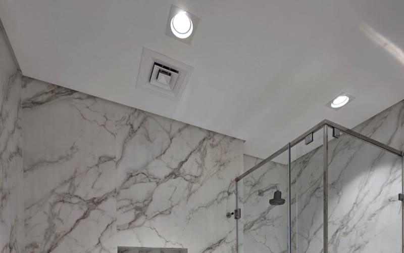Bathroom transformed with a marble-effect wrap